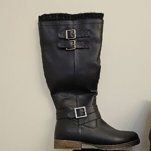 JustFab Rubie Black Knee Boots with sweater top sock liner